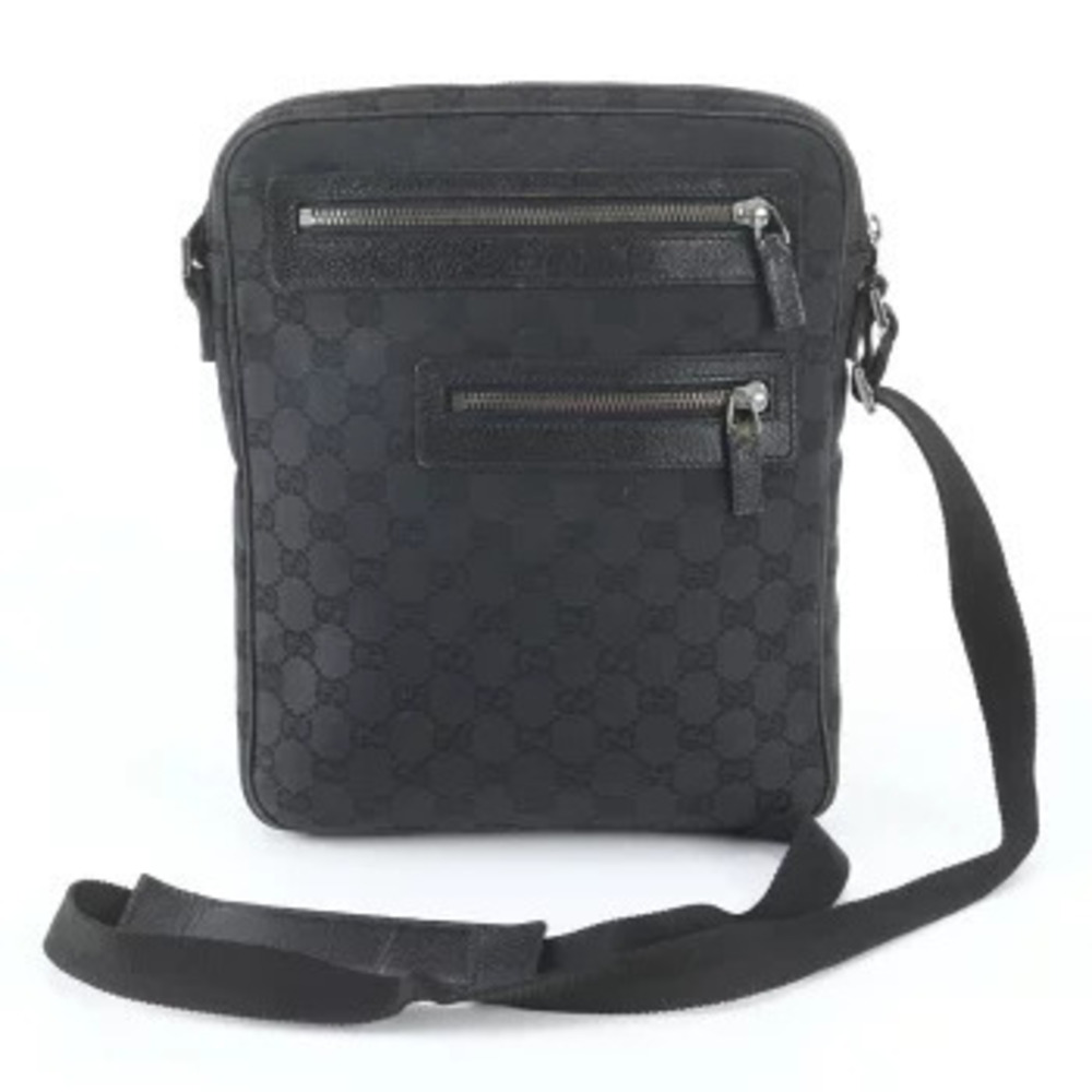 Gucci Web Stripe GG Canvas Leather Messenger Crossbody Bag Black